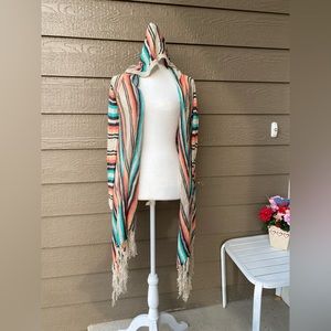 Striped Boho Hooded Cardigan Sweater Fringe